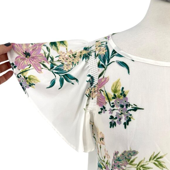 Zac & Rachel Floral Print Short Sleeve Blouse White Multicolor Size Small - Picture 5 of 12